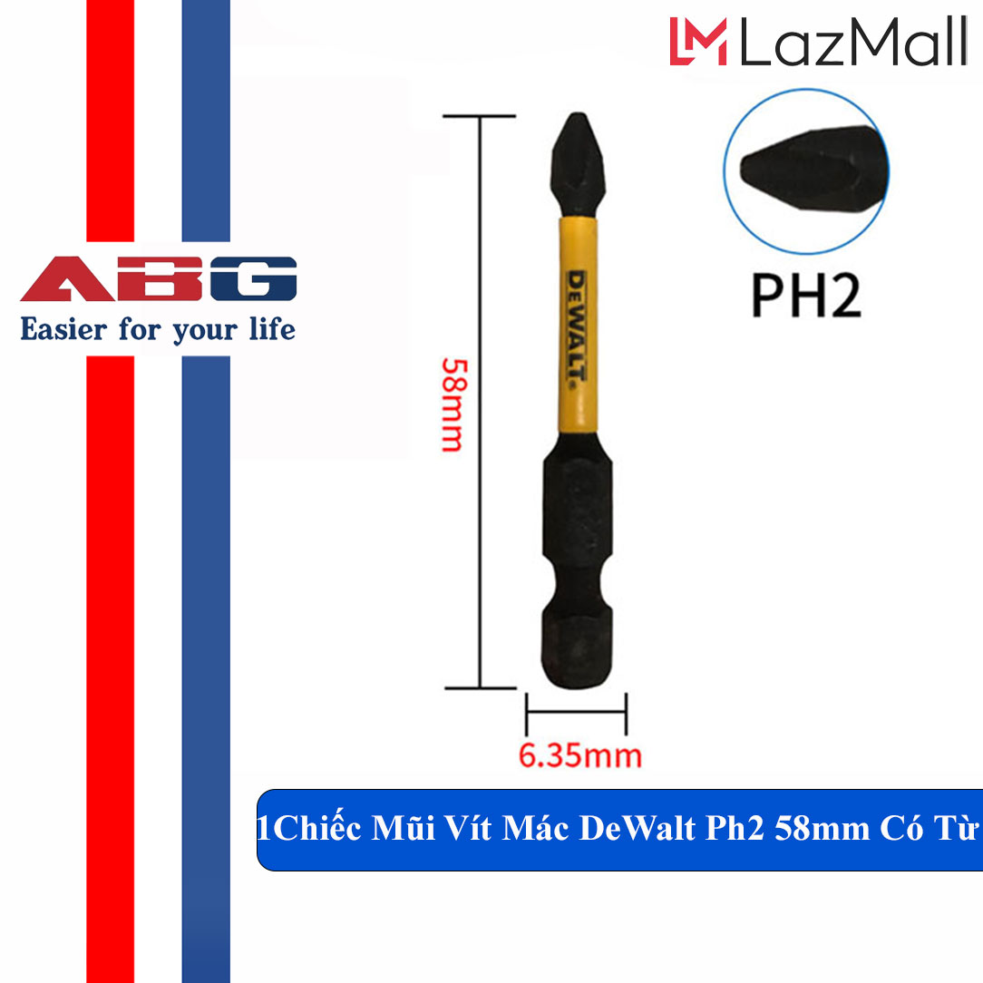 1 chiếc mũi vít mác thép cao cấp dewalt ph2 58mm có từ