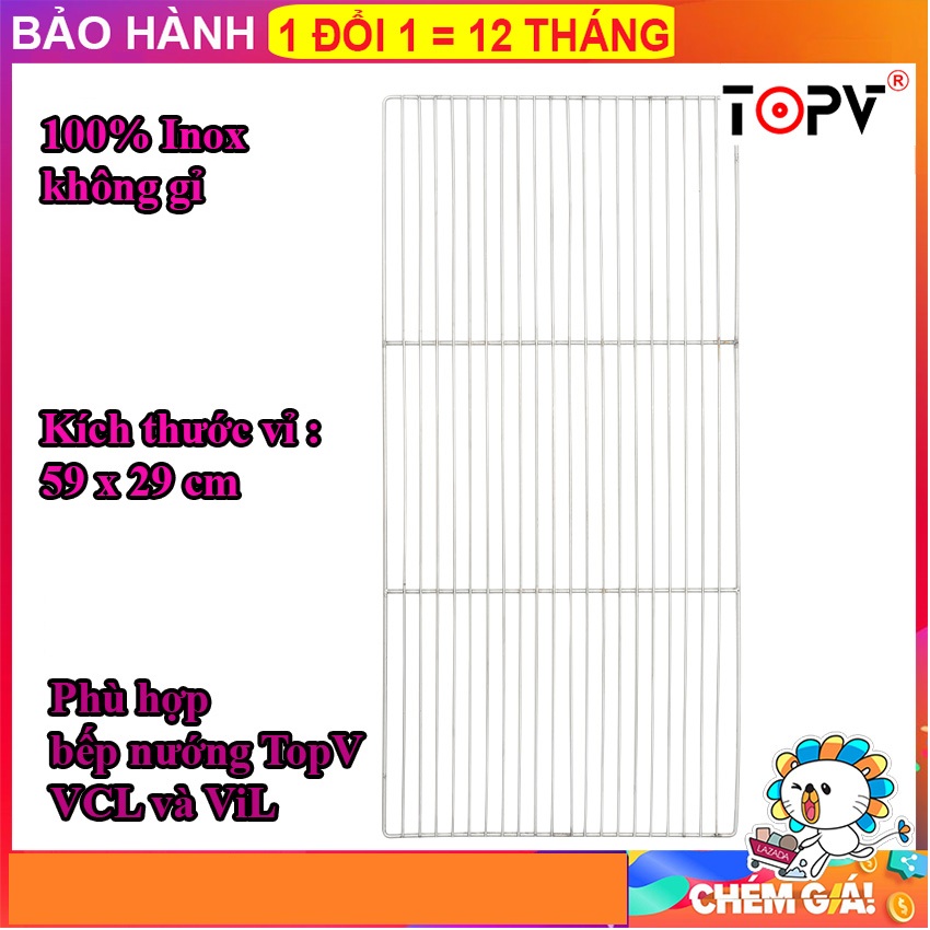 Vỉ nướng inox 59x29cm, phù hợp bếp nướng TopV VCL và ViL, vỉ nướng thịt cao cấp không gỉ, an toàn sức khỏe [vỉ nướng điện]