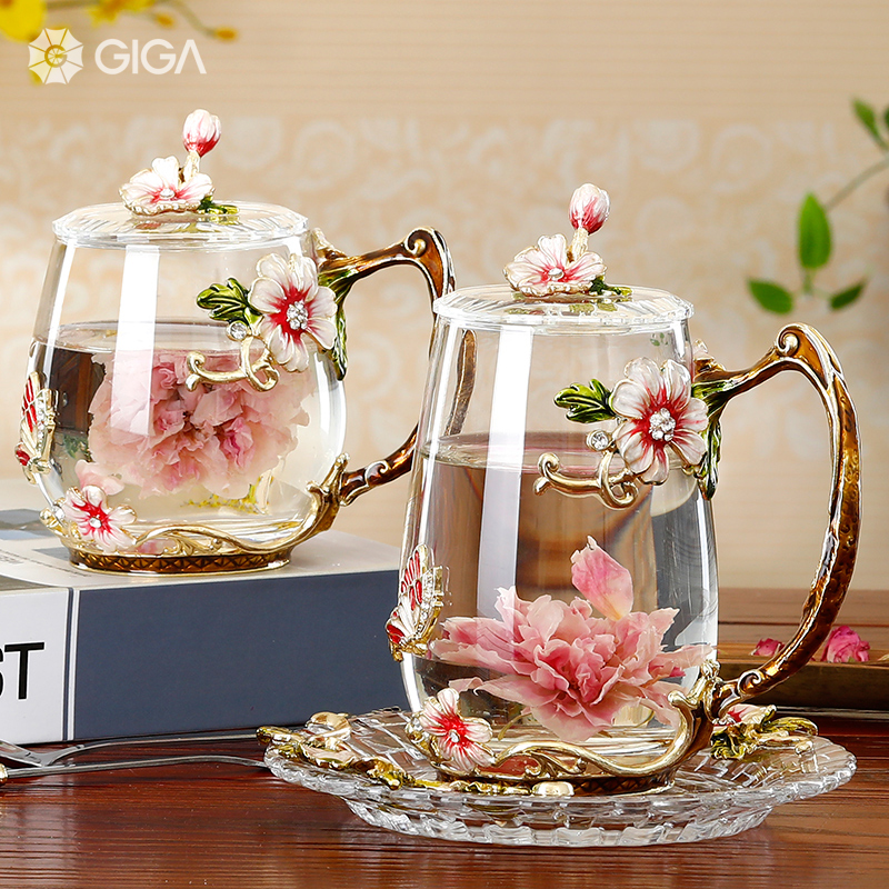 GIGA Essential Cốc nước thủy tinh chịu nhiệt tốt khắc họa tiết hoa tinh tế thích hợp cho nội thất - INTL