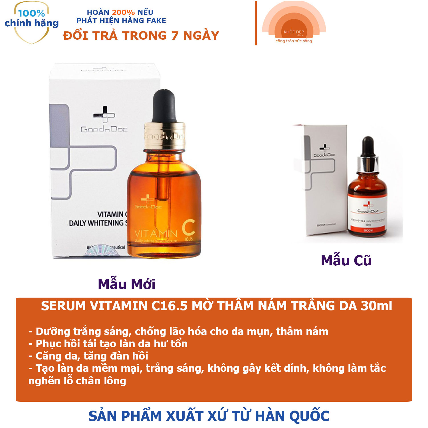 Serum chống lão hóa thâm nám làm trắng da goodndoc vitamin c 16.5 daily whitening serum 30m