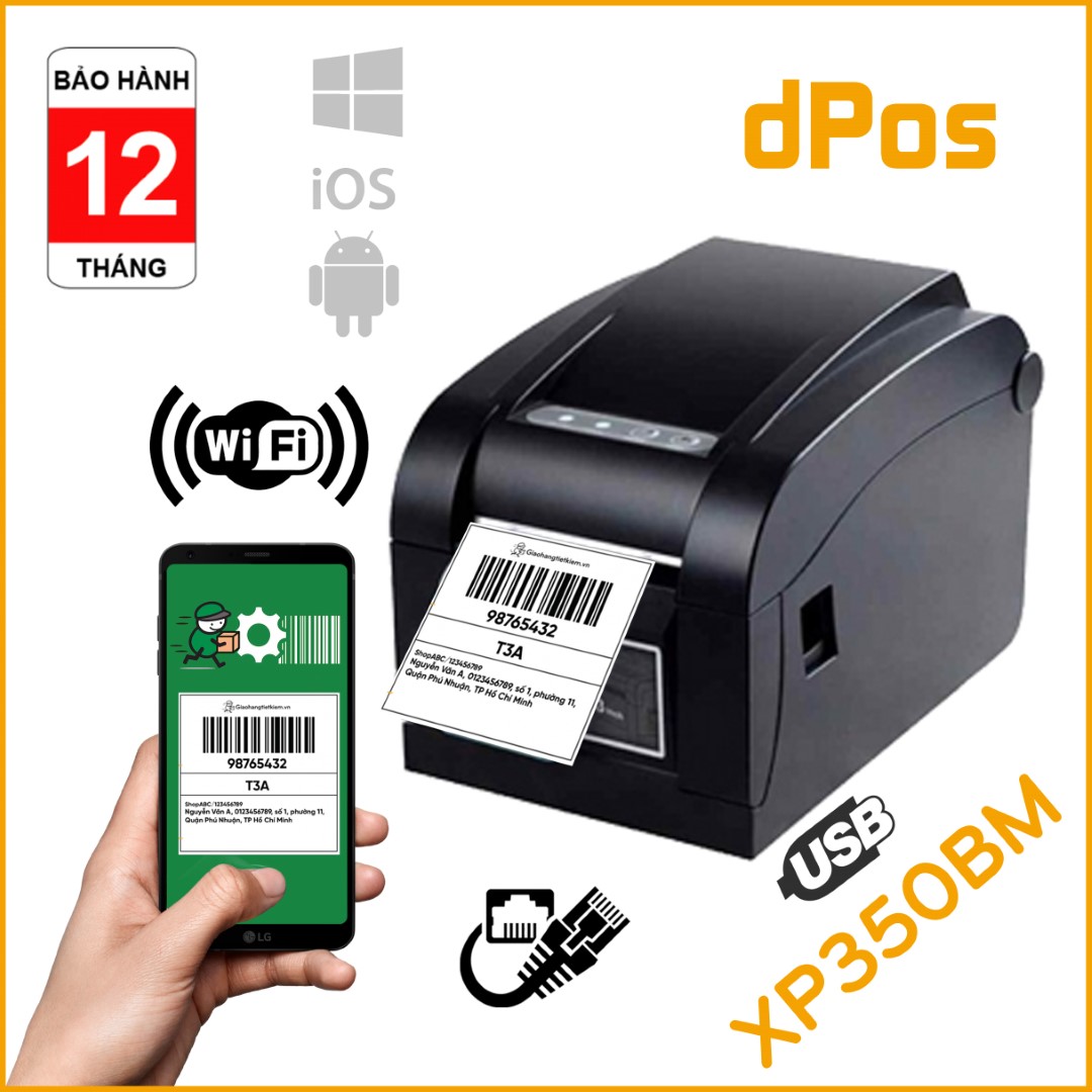 [HCM]Máy in Xprinter XP350BM in đơn hàng GHTK từ điện thoại in tem nhãn Minicode và phiếu giao hàng các sàn TMĐT web vận chuyển