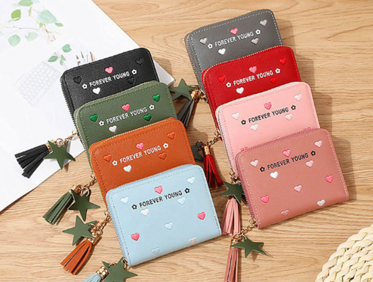 VÍ BÓP CẦM TAY DA NỮ MINI HÀN QUỐC MƯA TIM V244 2020