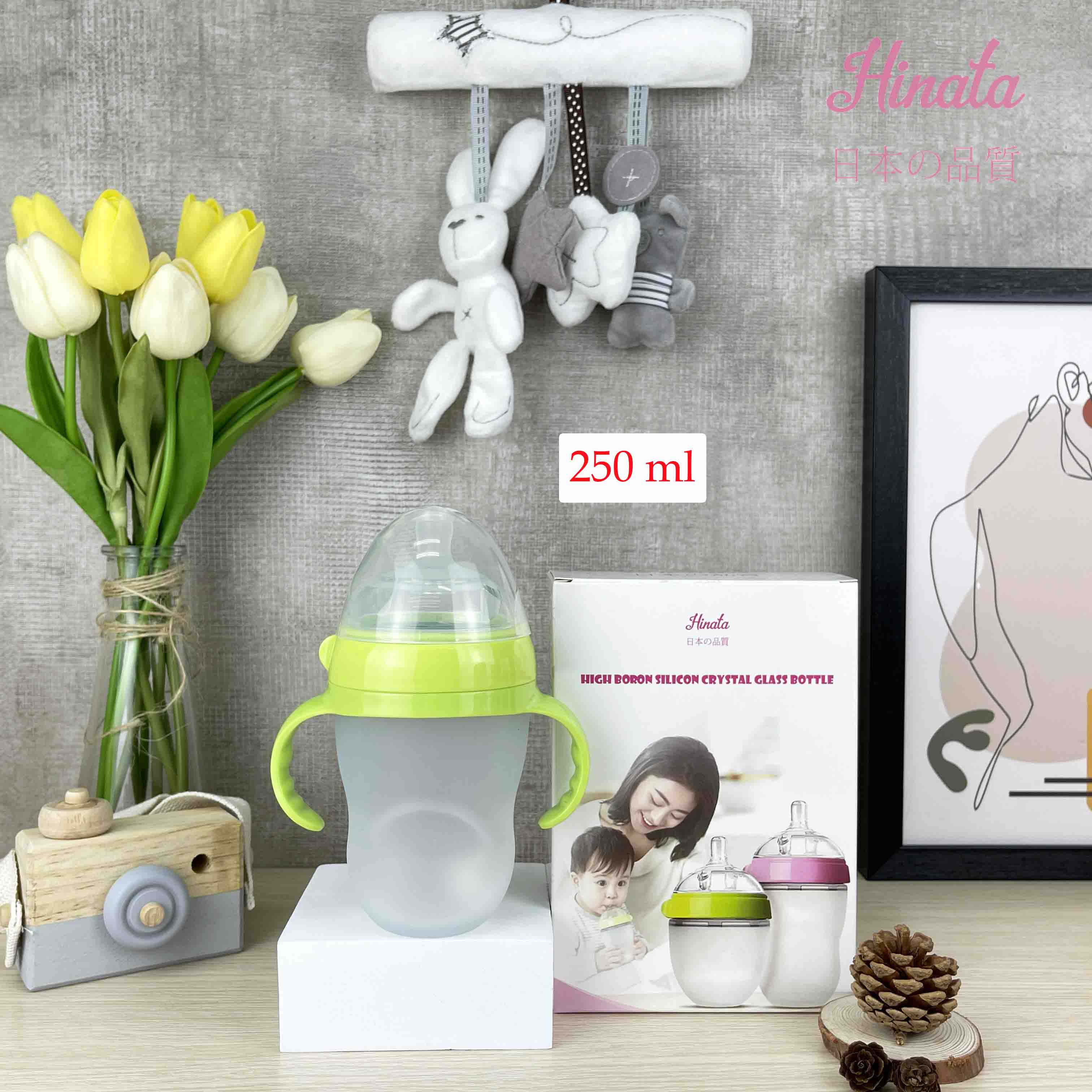 Bình sữa Silicon Komori BS07 Hinata Nhật Bản, xoay 360 độ không lo rò rỉ sữa, bé có thể uống ở nhiều tư thế