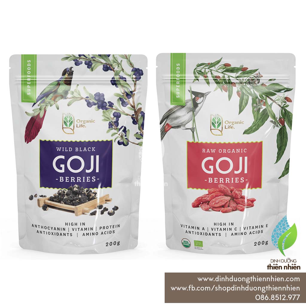 Hắc kỷ tử khô organic life wild black goji berries, 200g