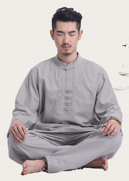 Trang phục đi lễ chùa, tập thiền và yoga Bộ quần áo nam Trúc Mã Thiền Chay (cổ tàu) màu lam