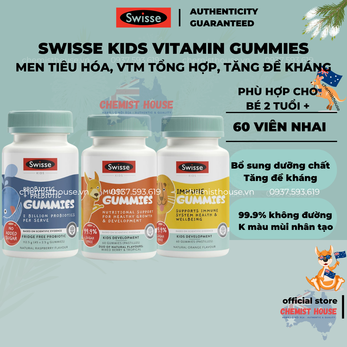 Swisse Kids Gummies Kẹo Nhai Vitamin Cho Bé Multivitamin/ Probiotic Prebiotic / Immune Tổng Hợp Toàn Diện Men Vi Sinh Hỗ Trợ Tiêu Hóa Lợi Khuẩn