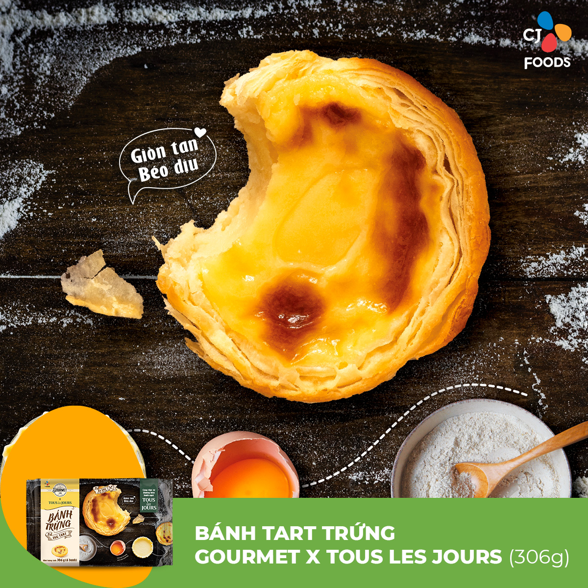 [HCM_HN] Bánh Tart Trứng / Bánh Tart Phô Mai CJ Gourmet x Tous les Jours (6 bánh béo thơm)