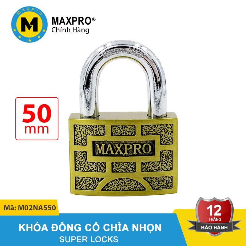 Ổ khóa cửa càng thường chìa nhọn maxpro ô vuông đồng cổ vàng 50mm - m02na550