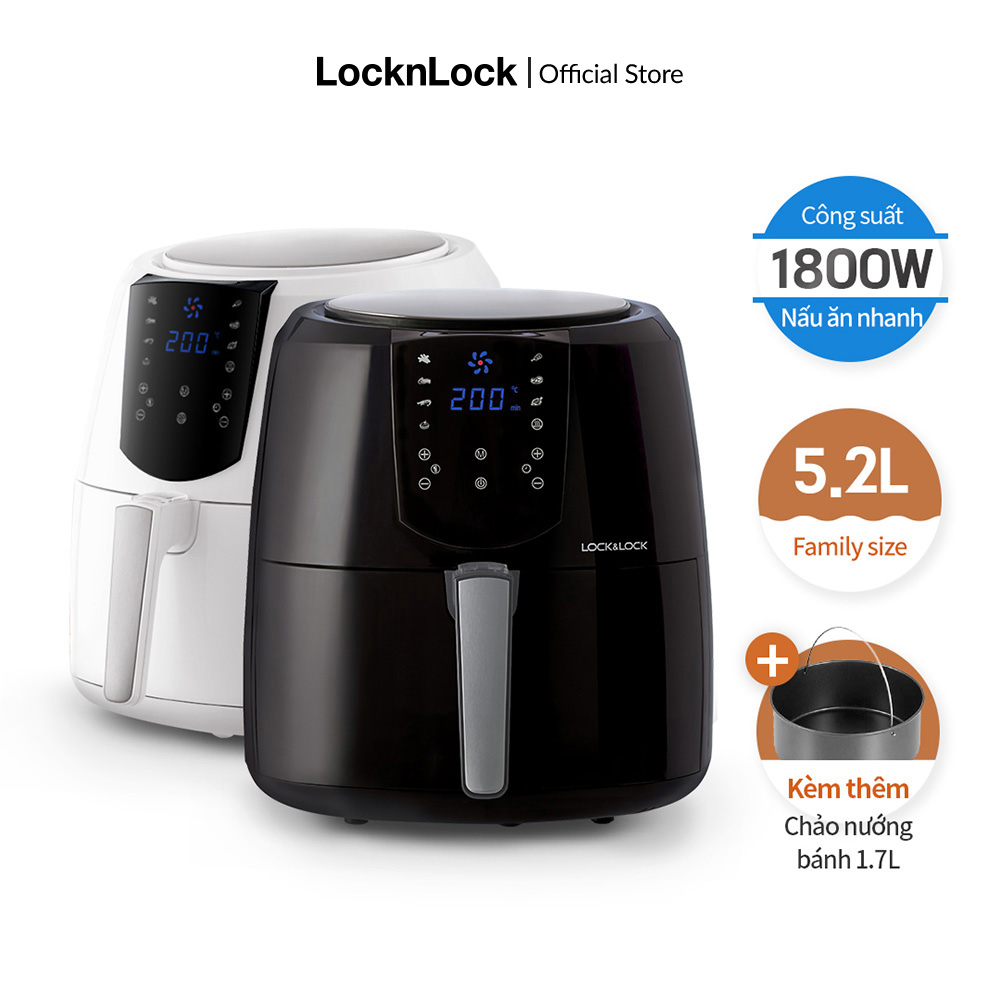 EJF357 Nồi chiên không dầu Lock&Lock 5.2L Cảm ứng 7 chế độ nấu Tỏa nhiệt đối lưu Tặng khay bánh Bảo hành 2 năm