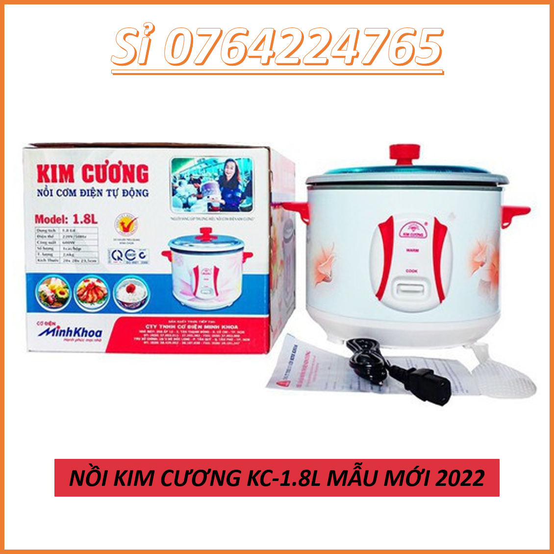 Nồi cơm điện nắp rời kim cương kc-1.8l - dung tích 1 lít 8