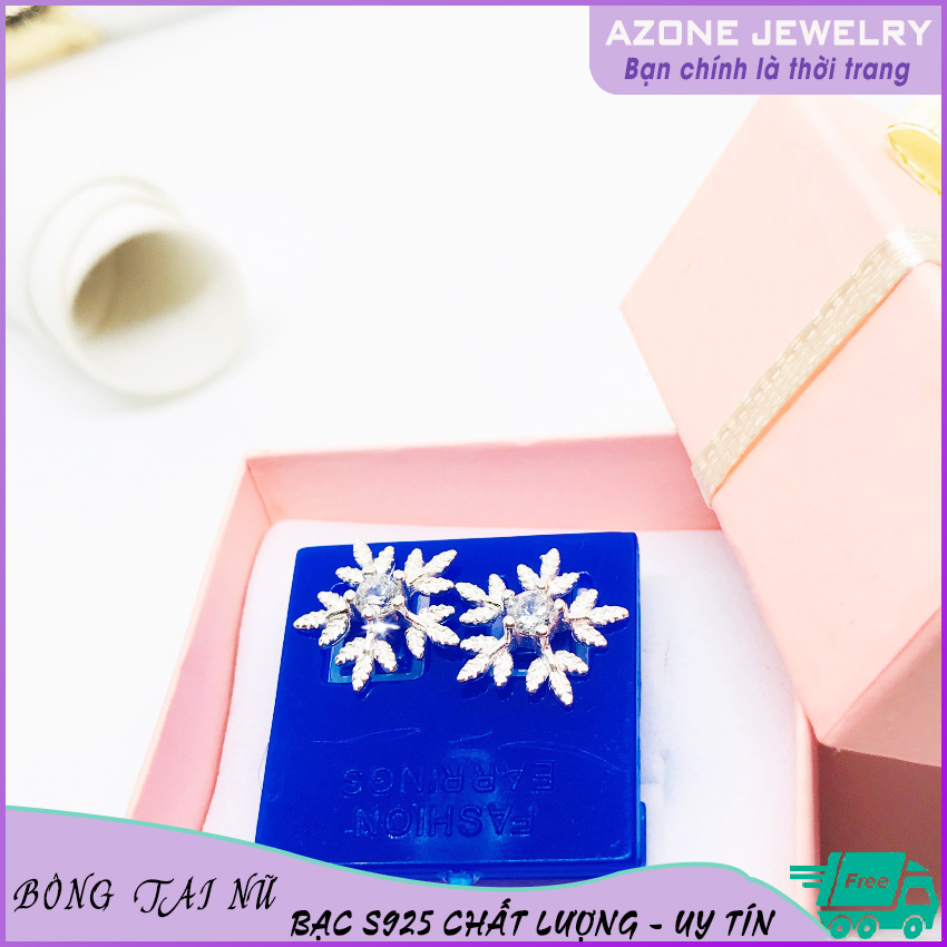 Bông tai | bông tai nữ | bông tai bạc nữ bạc s925 bông kiểu đính đá #azbt006 - azone 24h khuyên nụ hoa tai