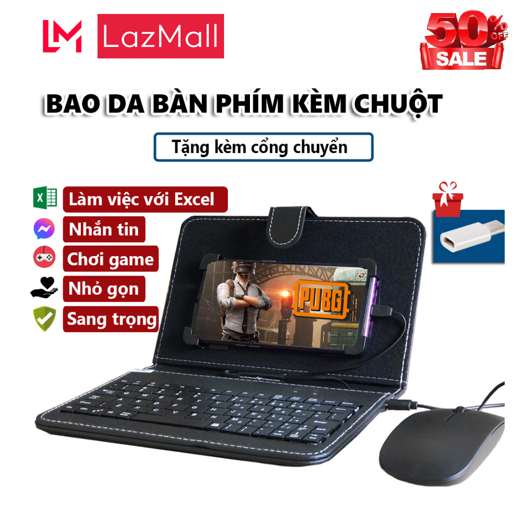 Combo bao da kiêm bàn phím điện thoại cho hệ điều hành android