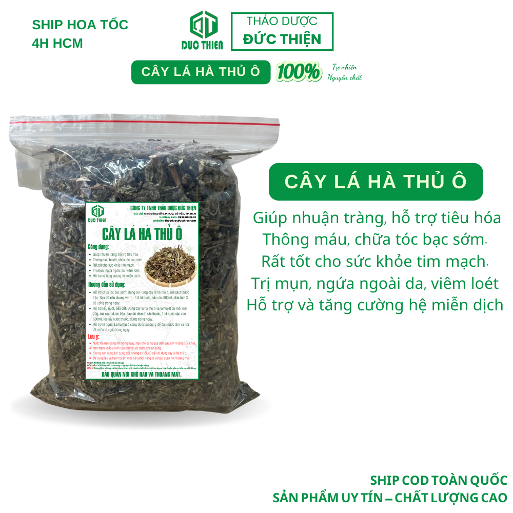500g Cây Lá Hà Thủ Ô Loại 1 Đức Thiện (Khô, Sạch, Thơm) - Hỗ Trợ Tóc Bạc Sớm, Nhuận Tráng, Thông Máu, Lở Ngứa, Tốt Cho Tim Mạch