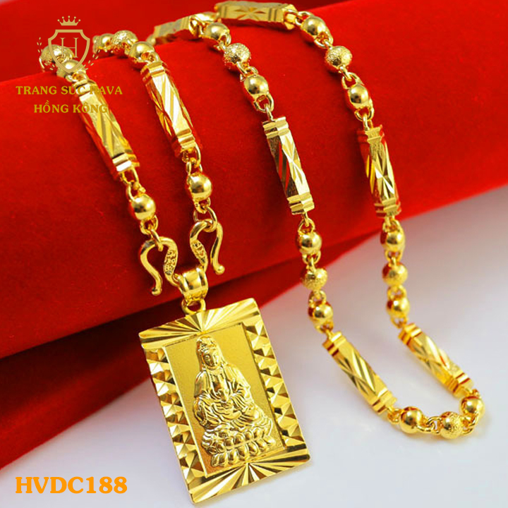 Vòng Cổ Nam, Dây Chuyền Nam Mặt Nam Mô Quan Âm Bồ Tát Xi Mạ Vàng 24k - Trang Sức Hava Hong Kong