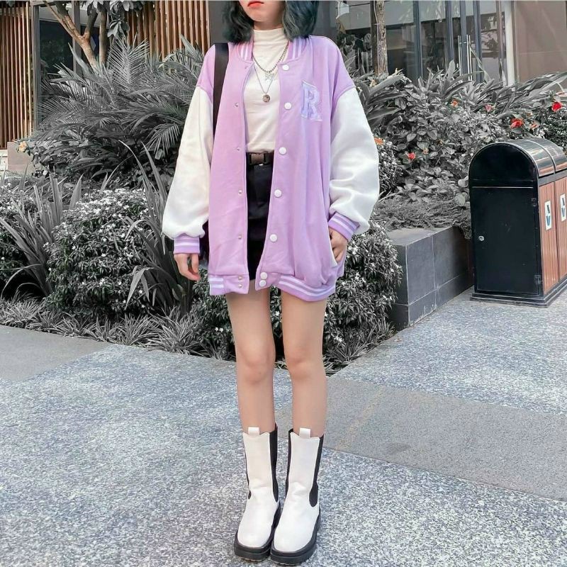 Áo khoác kiểu Cardigan Nữ form rộng Họa Tiết Thêu Chữ R chất vải nỉ ngoại mềm mịn dễ thương DPTP11
