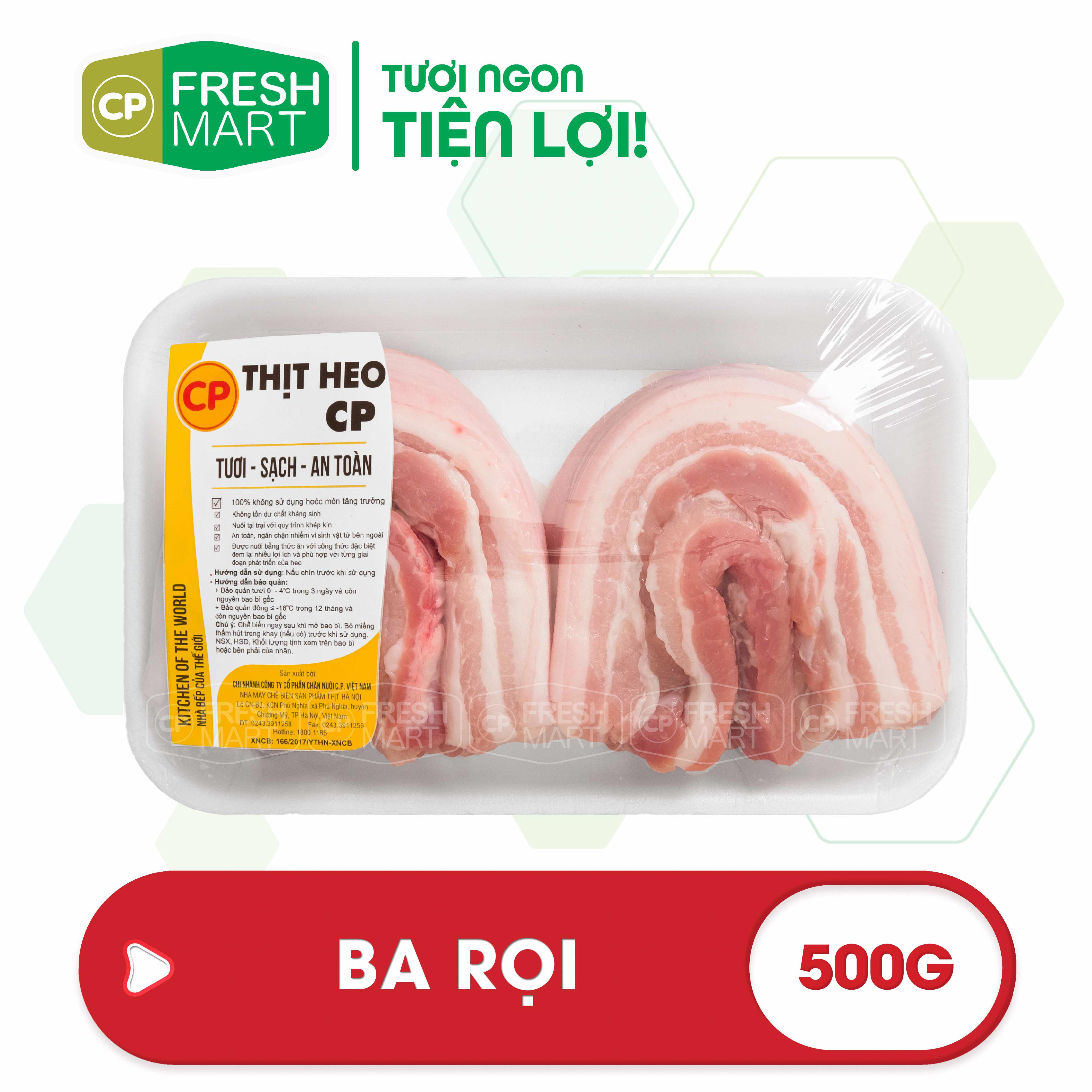 Thịt heo ba rọi cp 500g - thịt heo cp foods - tươi ngon tiện lợi - cp fresh mart