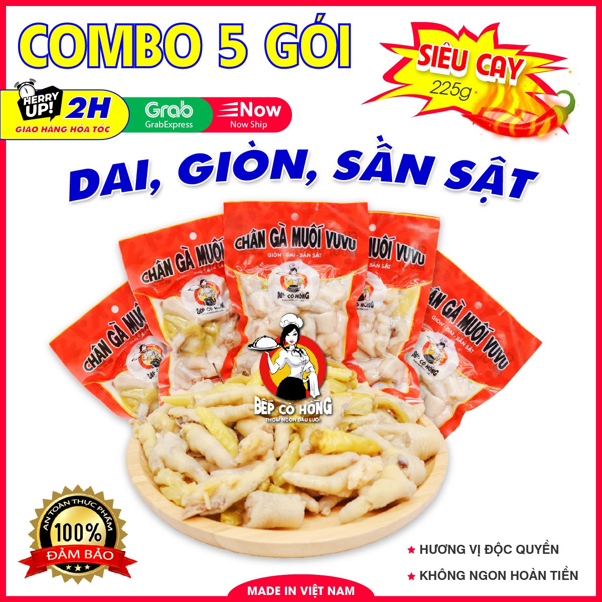 Chân gà cay vuvu muối ớt xanh đồ ăn vặt bếp cô hồng combo 5 gói 225 gram