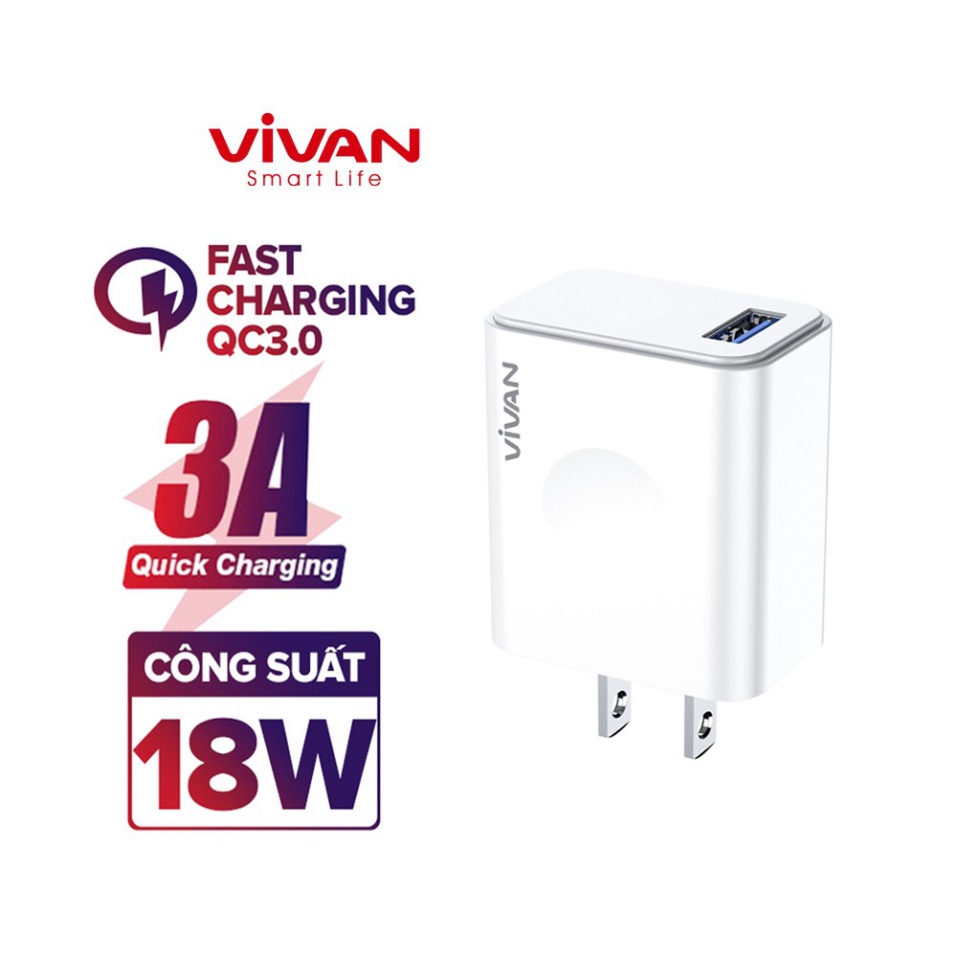 Cốc sạc nhanh 18w vivan dq01u qc 3.0 - bảo hành 12 tháng