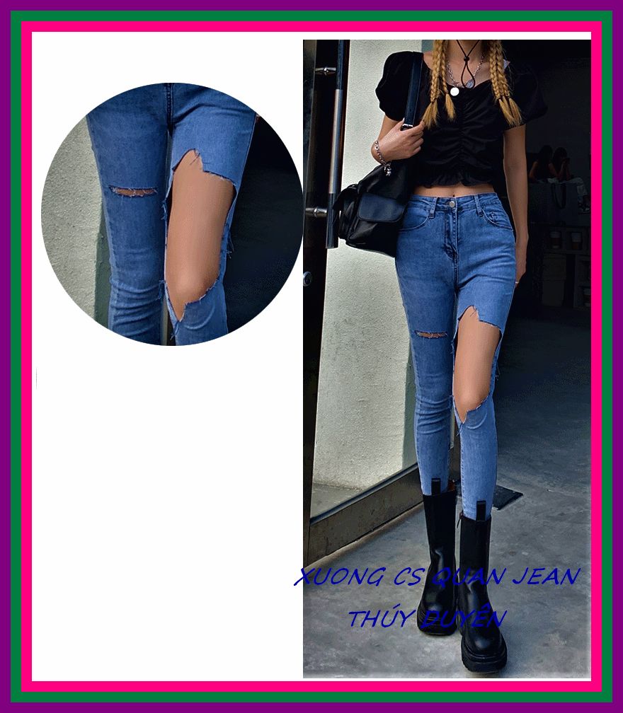 Quần jean nữ coton ôm body RÁCH TO NHỎ co giãn tốt chill 2 màu siêu hot, quần bò nữ RÁCH MẪU MỚI giá siêu rẻ  A510.421