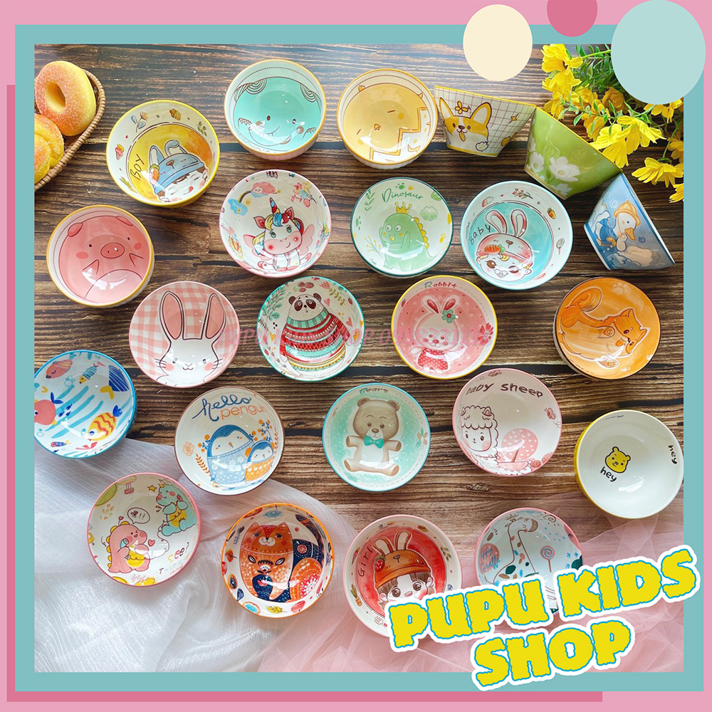 [HCM]Bát Sứ Tròn Hình Thú Dễ Thương Cho Bé Ăn Dặm Ăn Cơm 200ml PUPU KIDS SHOP