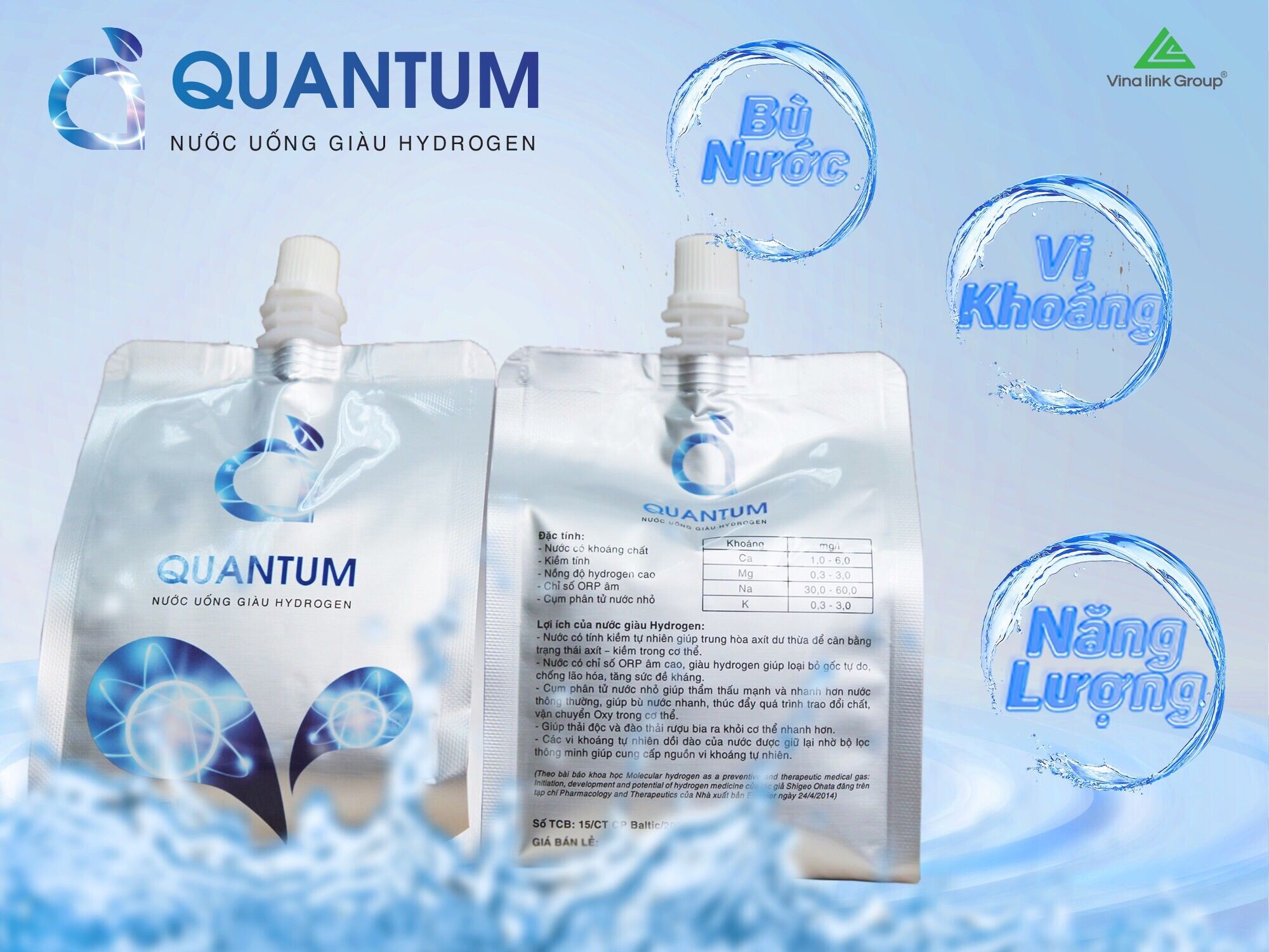 Thùng 10 túi nước uống ion kiềm quantum giàu hydrogen - bổ sung khoáng chất bù nước chống lão hóa đẹp da