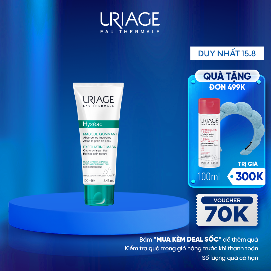 Mặt nạ, tẩy tế bào chết cho da dầu, da mụn uriage hyséac masque gommant 100ml