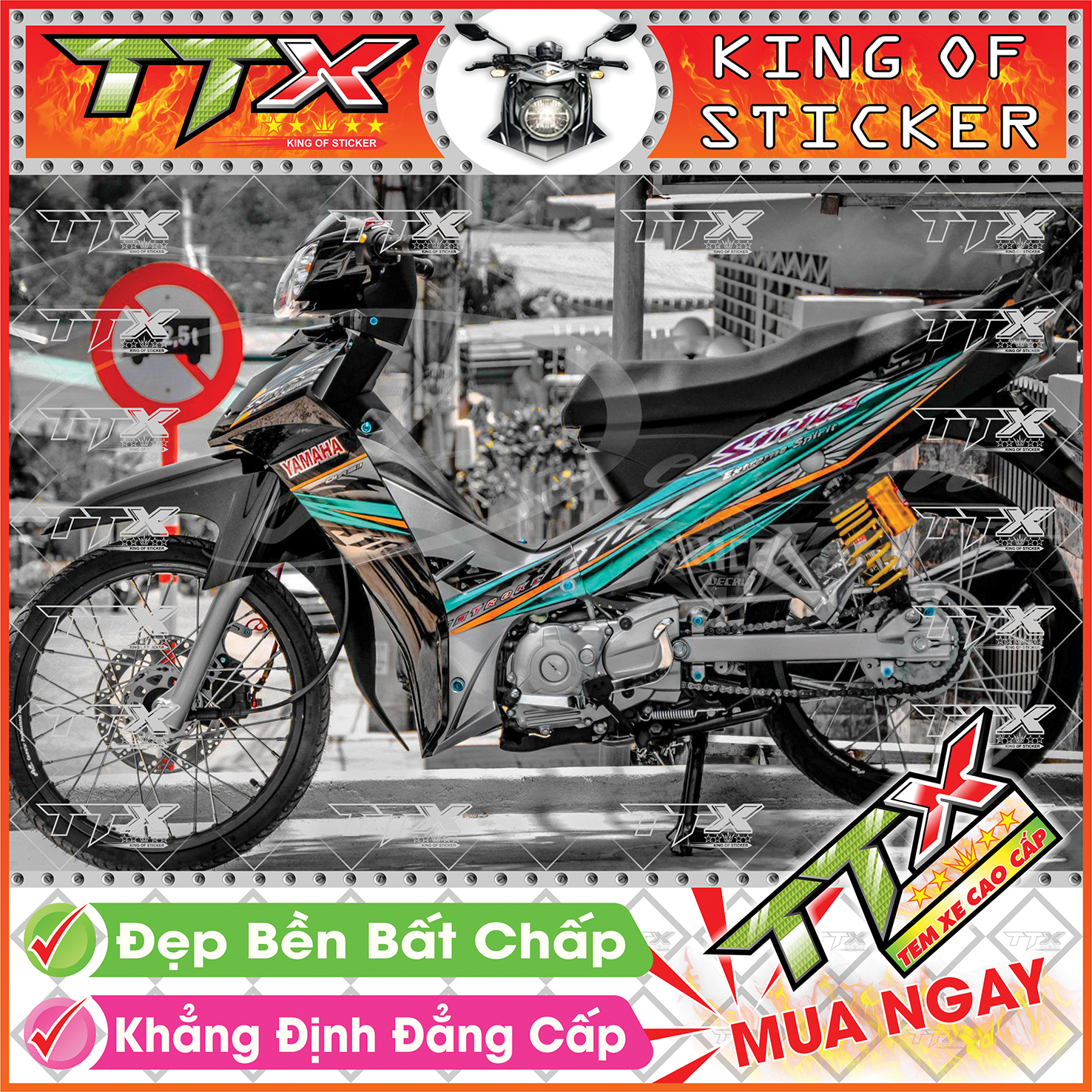 Tem Xe Sirius Xanh Xám Đen Mặt Trời Nhỏ - Tem Sirius 110 Xám Xanh Đen Siêu Đẹp - Mẫu Team Sirius Xanh Xám Đen