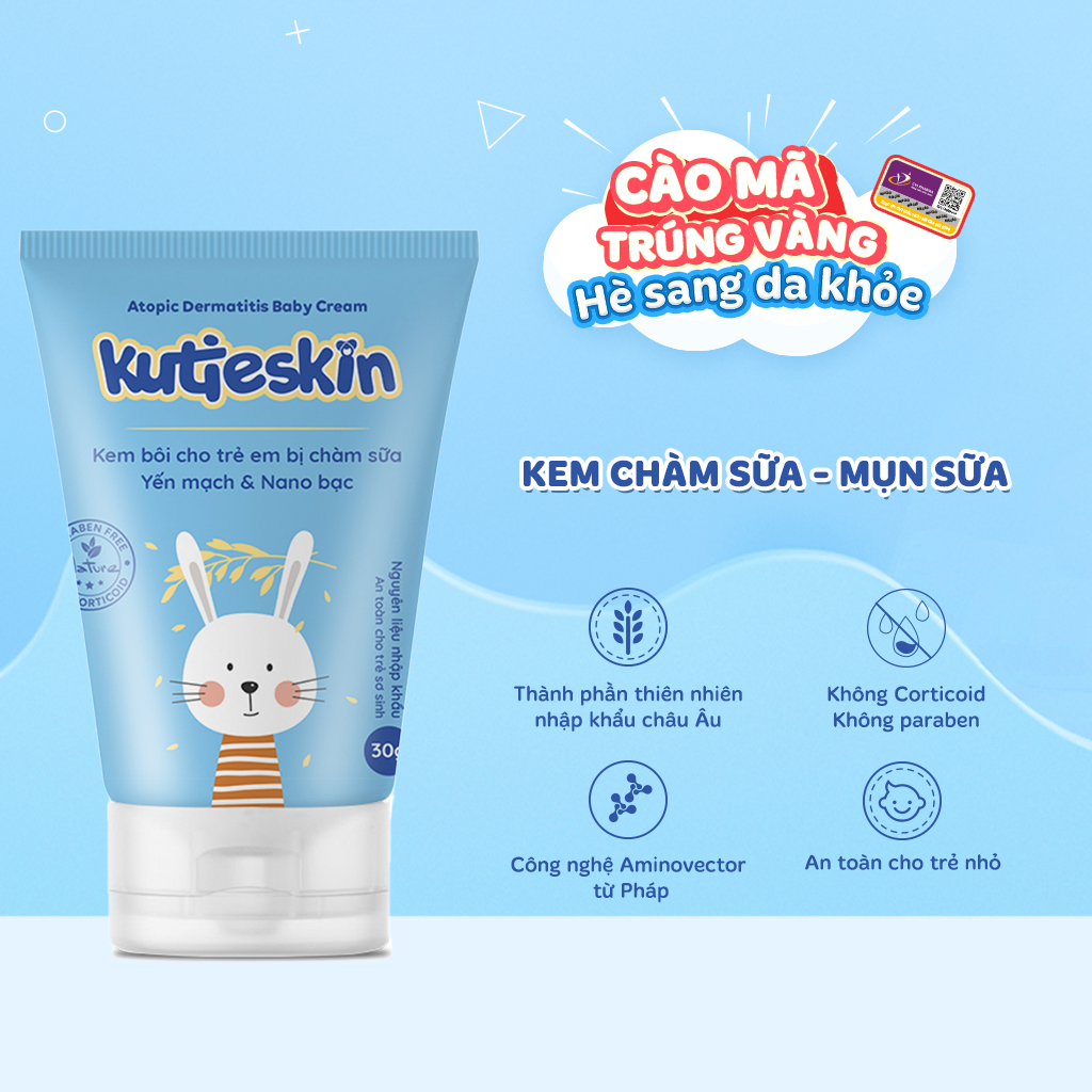 Kem bôi từ thiên nhiên Kutieskin 30gr giành cho da em bé bị chàm, lác sữa không chứa cortidcoid, paraben