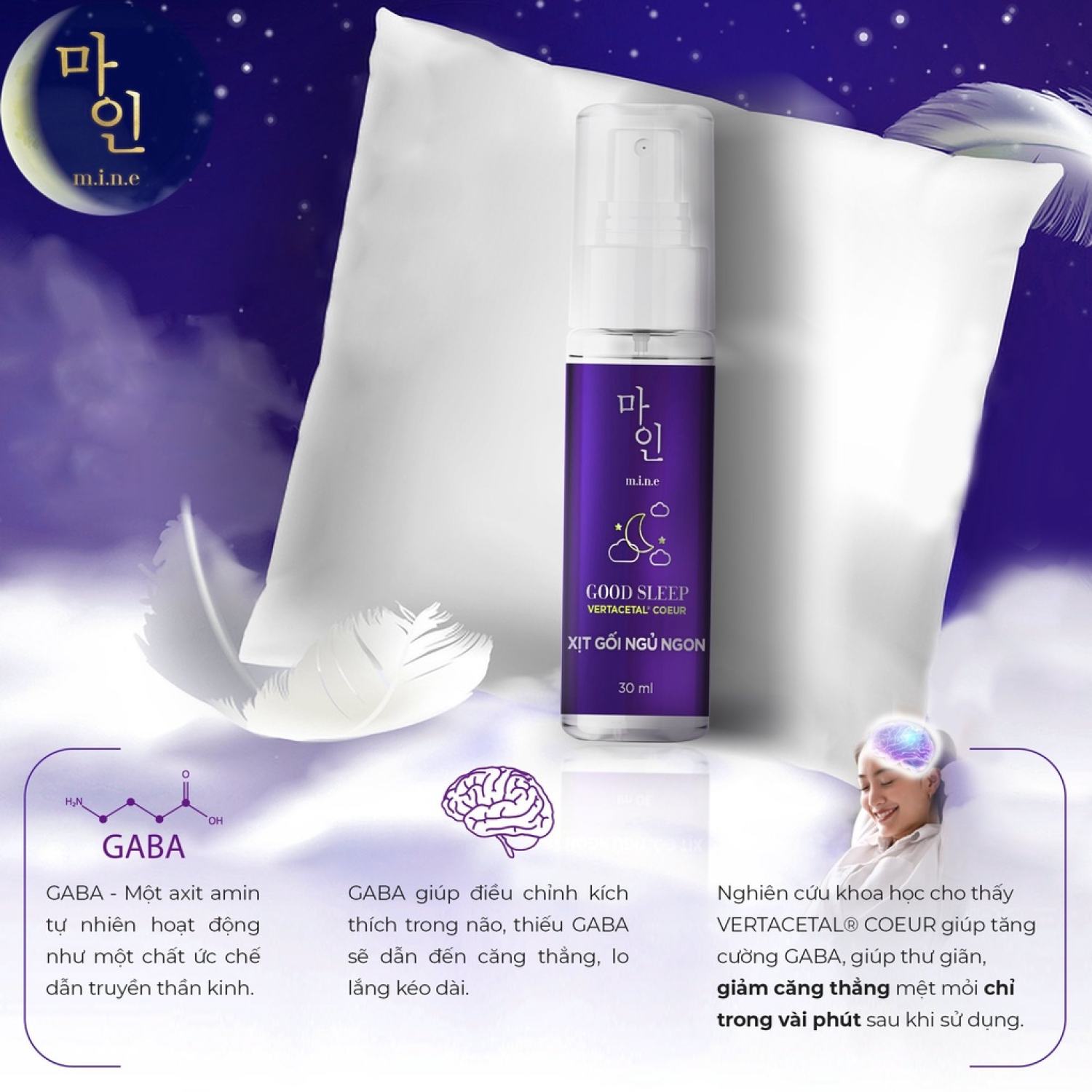 Xịt Gối Ngủ Ngon Mine Good Sleep 30ml Hương Thơm Giúp Ngủ Ngon, Ngủ Sâu