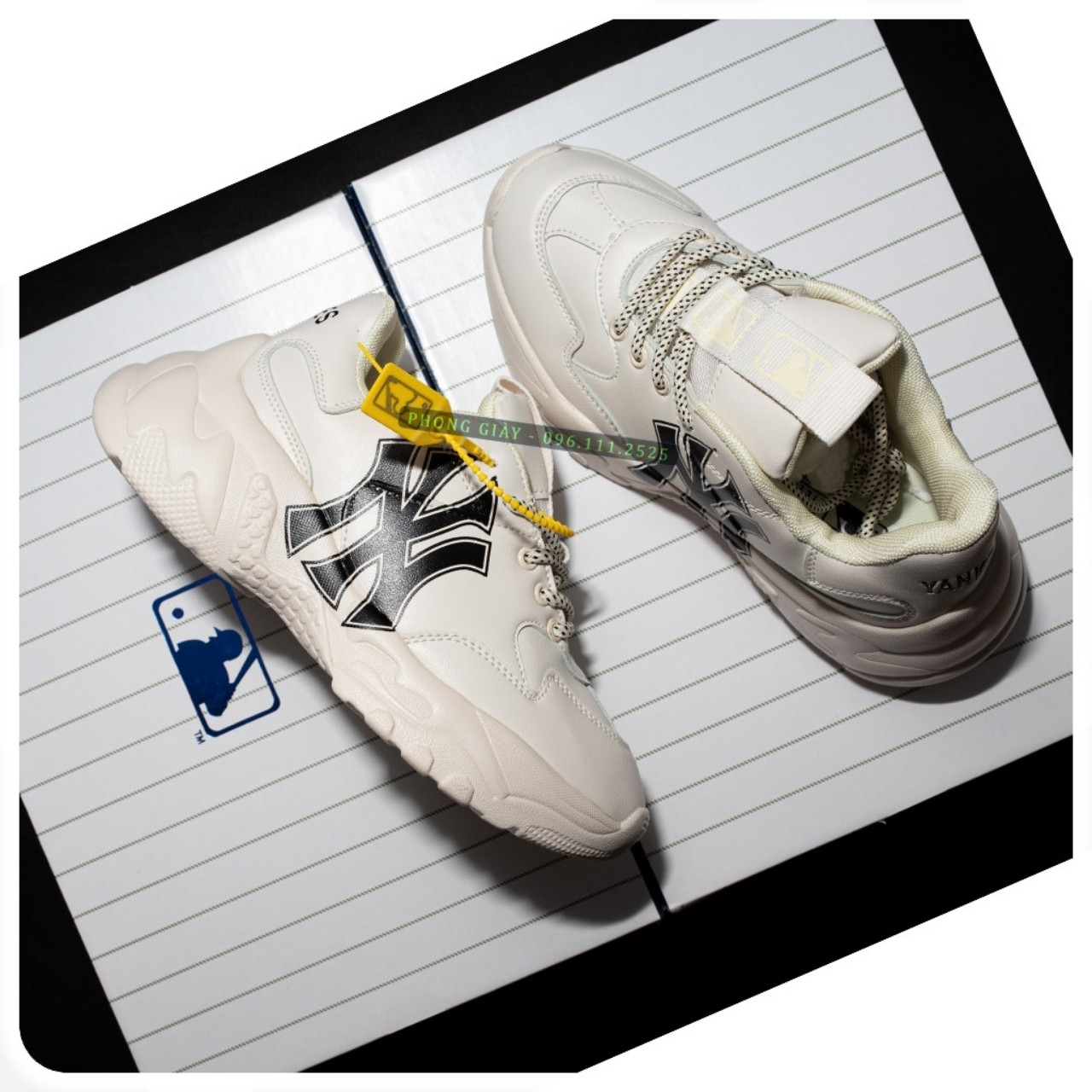 Giầy SNEAKER MLB Newyork Yankees  Trắng Kem Chữ Đen Hót Nhất Năm 2020