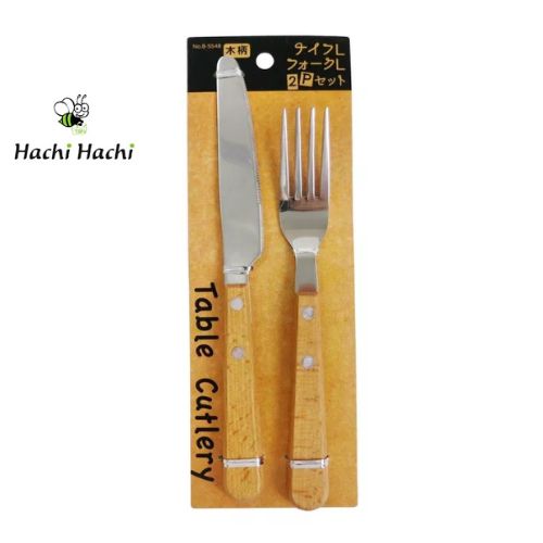 Bộ dao nĩa cán gỗ 2 cái - Hachi Hachi Japan Shop