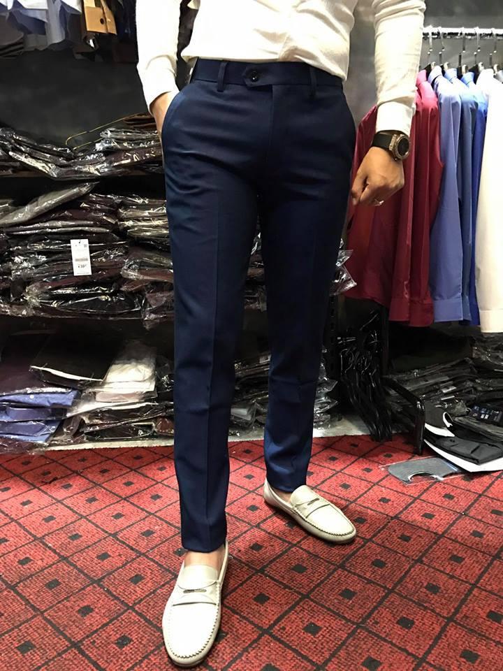 Quần Âu Nam Tím Xanh Vải Chéo Loại Đẹp Quần Tây Nam Co Dãn Không Nhăn Dáng Hàn Quốc