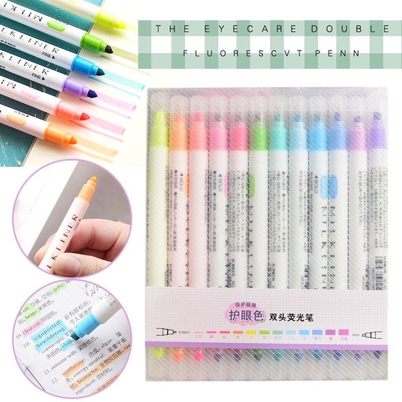 Set bút dạ 2 đầu Milkliner - Bản DUPE hoàn hảo của Mildliner Văn phòng phẩm KuTin