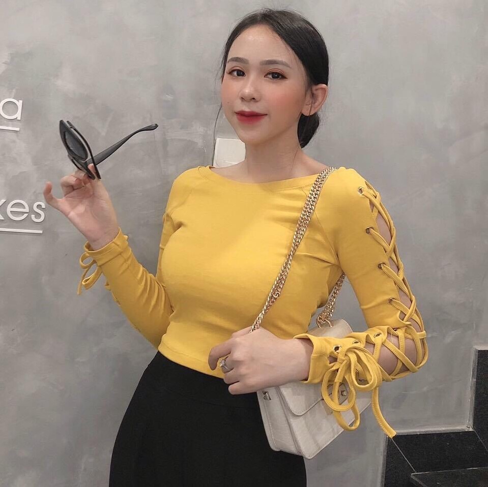 Áo Thun Tay Dài Đan Dây 2 Bên Tay, Áo Thun Borip Tay Dài Đan Dây