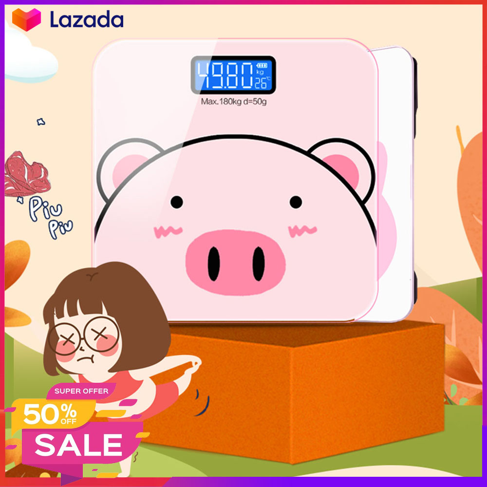 Cân Sức Khỏe Con Heo Cute - Bề Mặt Kính Cường Lực Siêu Bền - Màn Hình Kỹ Thuật Số Nhìn Được Trong Bóng Tối Tích Hợp Chịp Đo Nhiệt Độ Phòng Hiện Đại