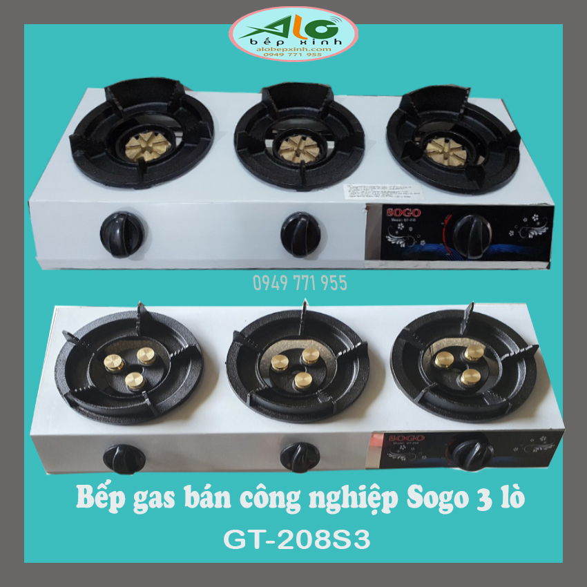 Bếp khè Sogo 3 lò GT-208S3 - bếp gas công nghiệp Sogo 3 lò GT208S3  - Lửa khè mạnh, xanh phù hợp quán bò né, bánh xèo, mì cay.... - BH 1 năm Alo Bếp xinh