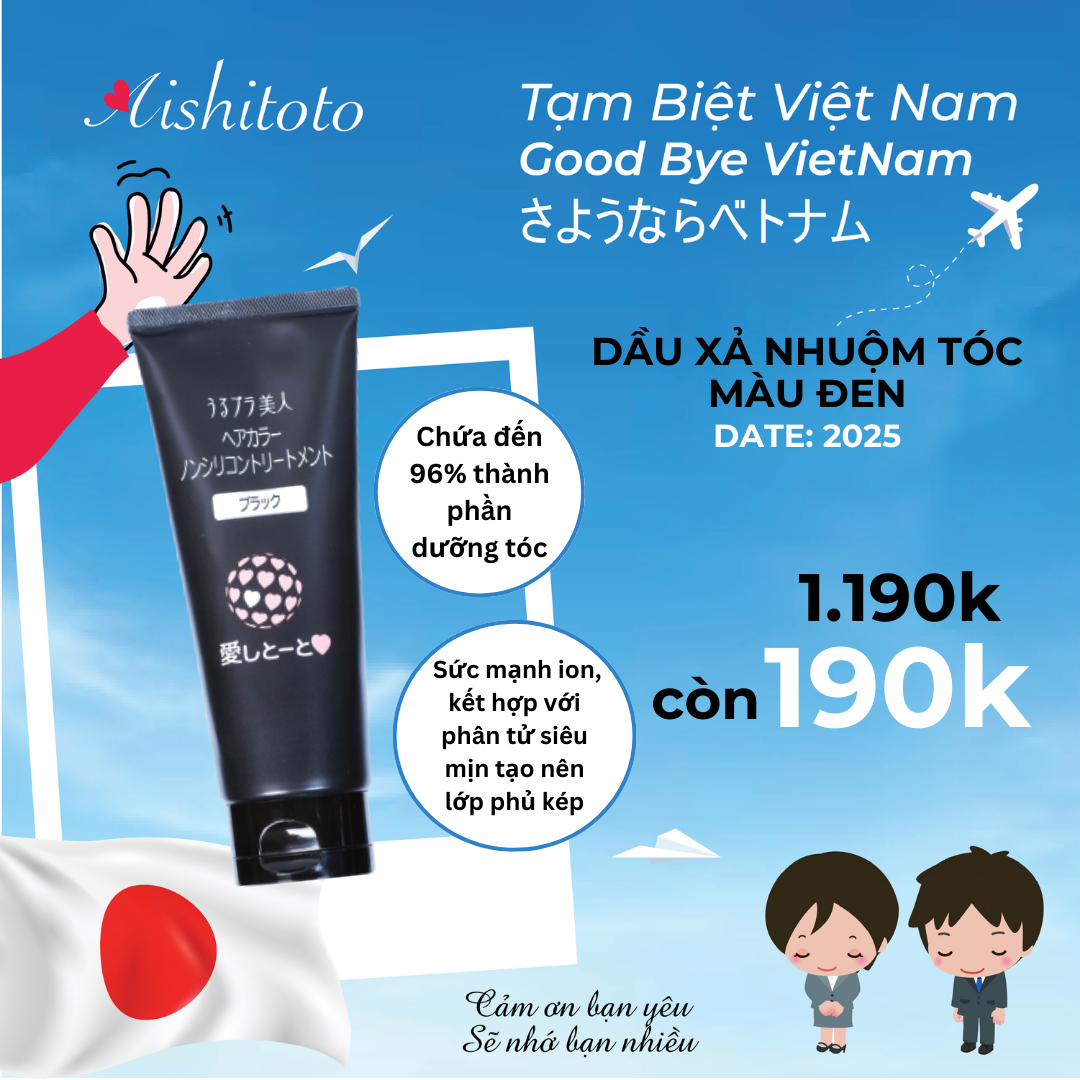 Dầu xả nhuộm tóc màu đen Aishitoto Hair Colour Treatment Black 200g