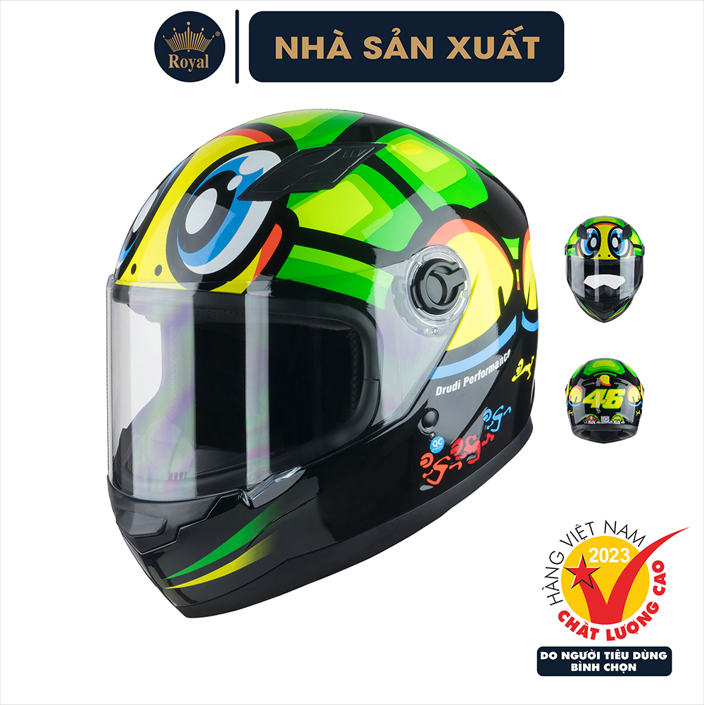 Nón bảo hiểm fullface Royal M136 Design - Xanh lá - Lót nón kháng khuẩn, phù hợp mọi độ tuổi, hàng chính hãng, bảo hành 12 tháng