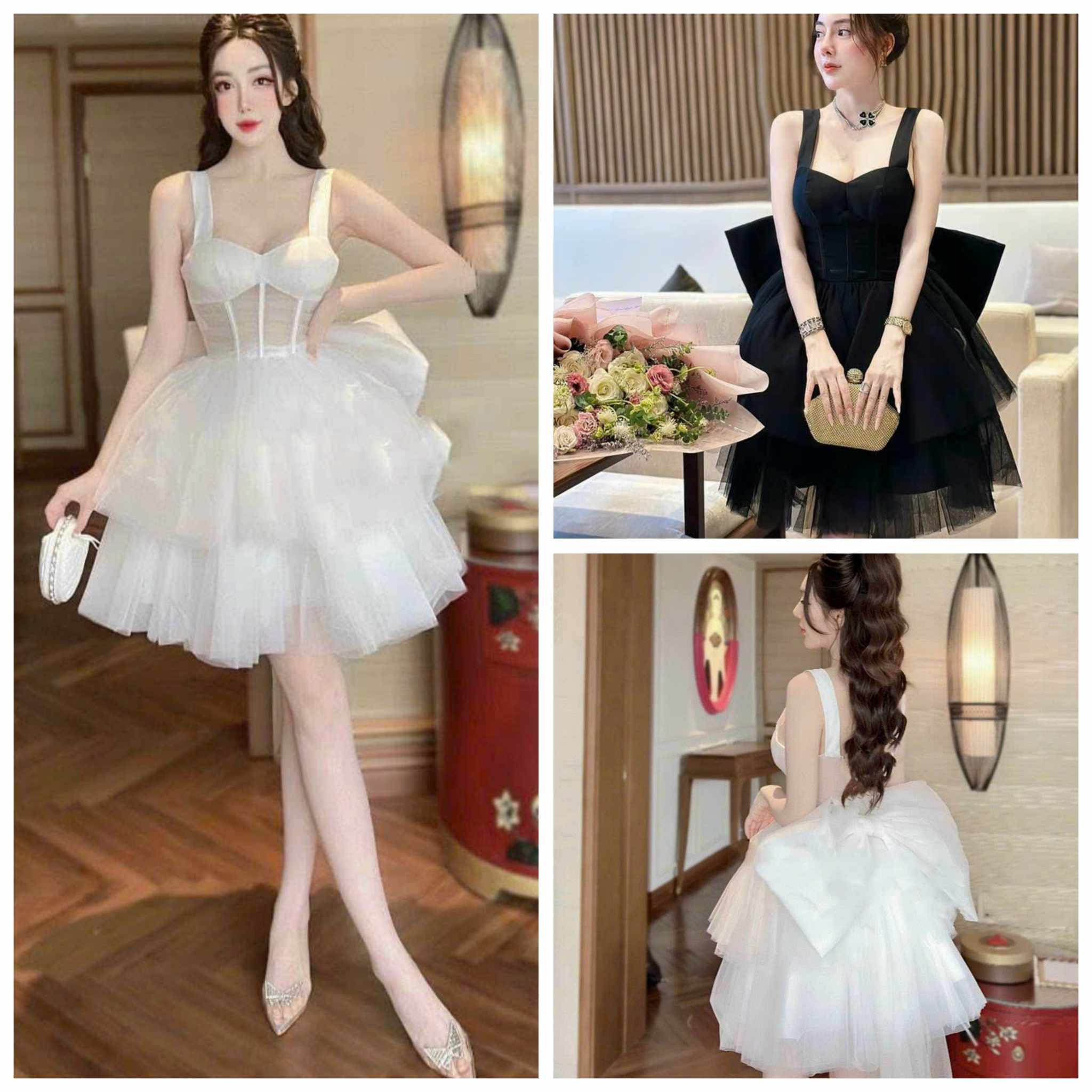 ĐẦM THIẾT KẾ ĐỘC QUYỀN - Đầm xòe lưới kết nơ công chúa có mút ngực cao cấp sang chảnh