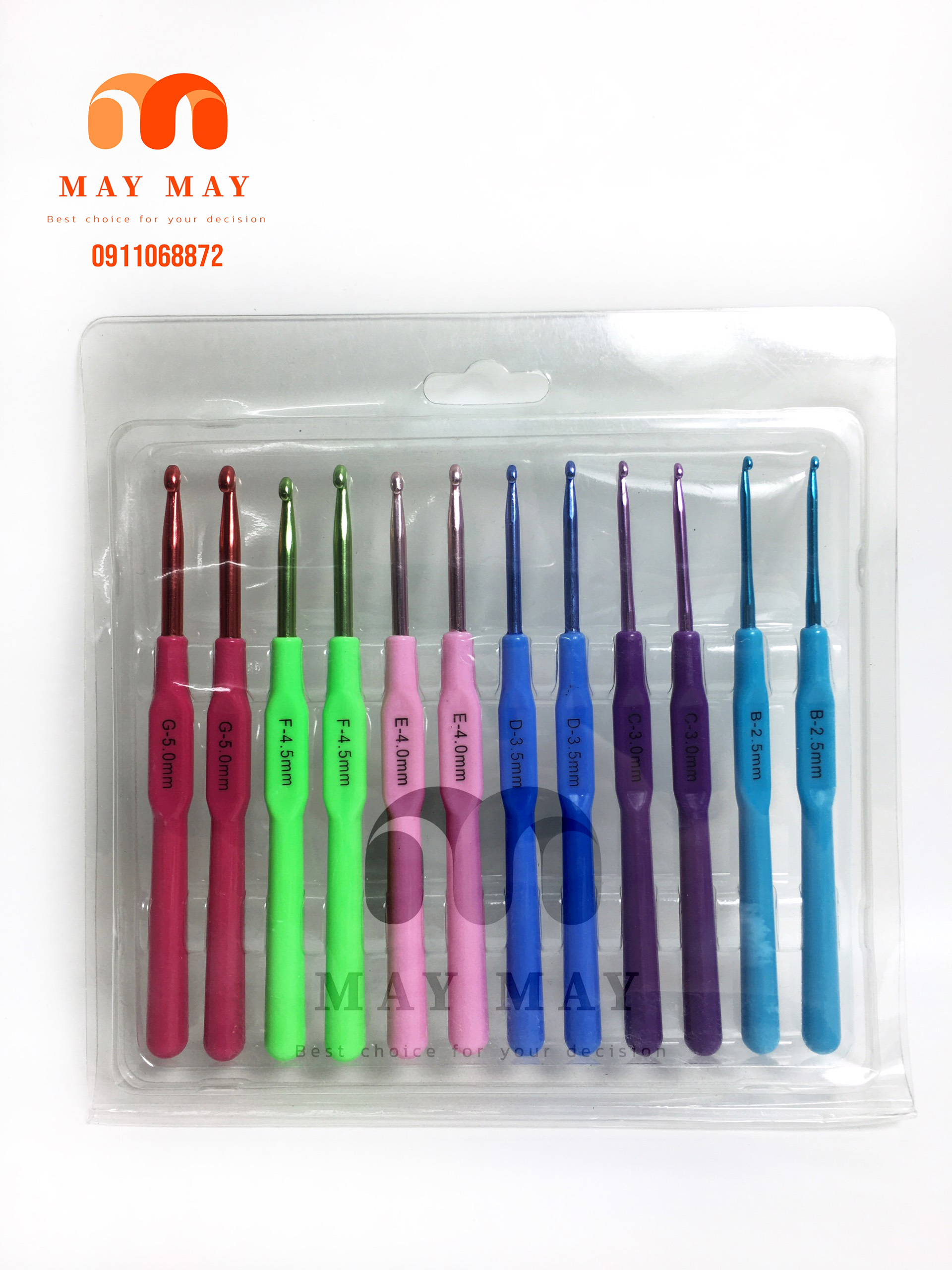 Cây kim móc len cán nhựa 2.5 - 5.0mm bộ 12 cây 6 size