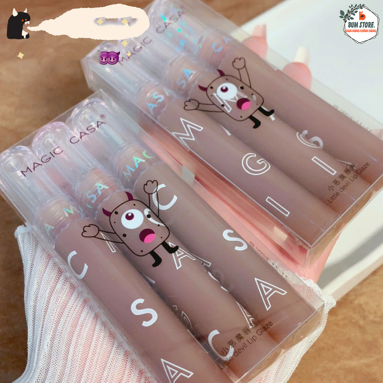 Set son lì 3 cây Magic Casa lâu trôi, Set son nội địa lên màu cực chuẩn mềm mịn môi Magic Casa Little Devil - BUM STORE
