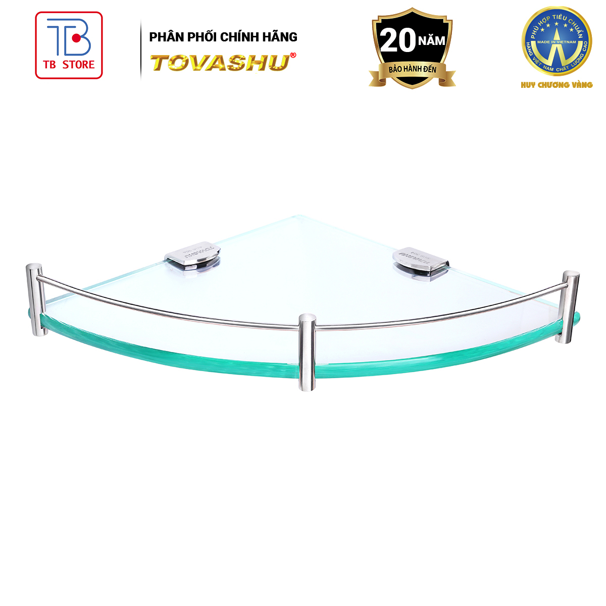 Kệ góc kiếng cường lực, kệ nhà tắm, kệ kính để đồ dùng vệ sinh cá nhân, kệ kiếng cường lực Tovashu - inox 304 GV - BẢO HÀNH 20 NĂM