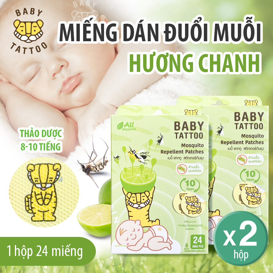 Combo 2 Hộp Miếng Dán Chống Muỗi, Côn Trùng BABY TATTOO Cho Trẻ Em Chiết Xuất Thiên Nhiên, Hương Thảo Dược Nhẹ Nhàng