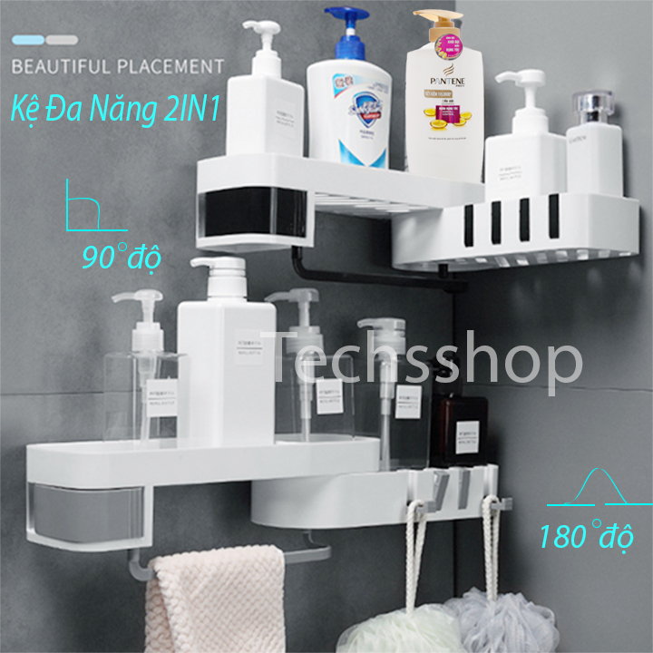 Kệ nhà tắm xoay đa năng - Bộ kệ để xà phòng dầu gội - Kệ máng khăn - Khay đựng đồ nhà vệ sinh dán tường có móc máng bông tắm - Kệ góc tường bàn chải kem đánh răng - Đồ dùng nhà tắm - Kệ gia vị - Kệ nhà b