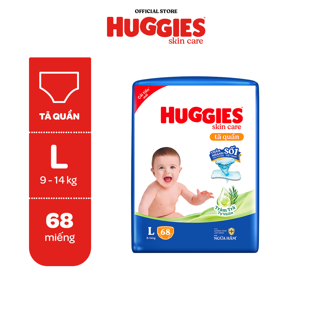 Tã/bỉm quần HUGGIES SKINCARE gói M76+8/L68/XL60/XXL54