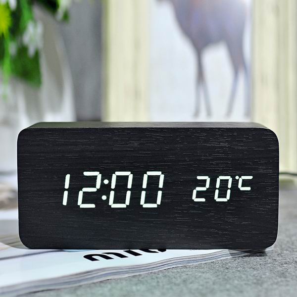 Đồng hồ để bàn đèn led khối gỗ chữ nhật siêu đẹp ( báo thức + đo nhiệt độ)