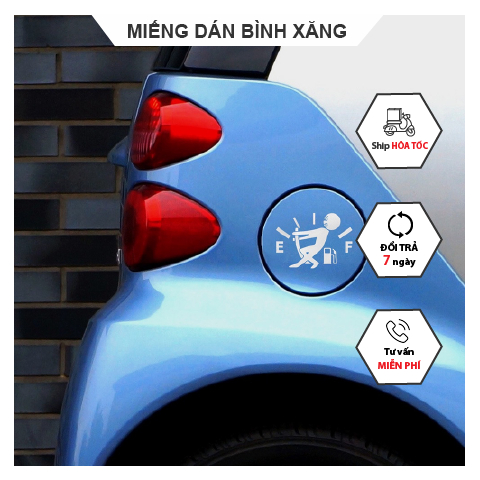 Decal dán nắp bình xăng cho ô tô, miếng dán trang trí nắp bình xăng xe hơi