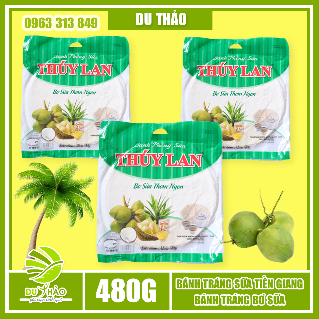 Combo bánh tráng sữa nước cốt dừa Thuý Lan 400g,Bánh tráng sữa dừa nguyên chất không sầu riêng Tiền Giang,Bánh phồng bơ sữa Thuý Lan cốt dừa nguyên chất 10 bánh