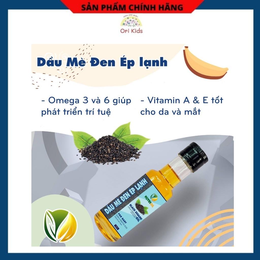 Dầu ép lạnh nguyên chất Hạt mè đen Nutri oil 100ml, dầu ăn nấu cháo cho bé Ori Kids