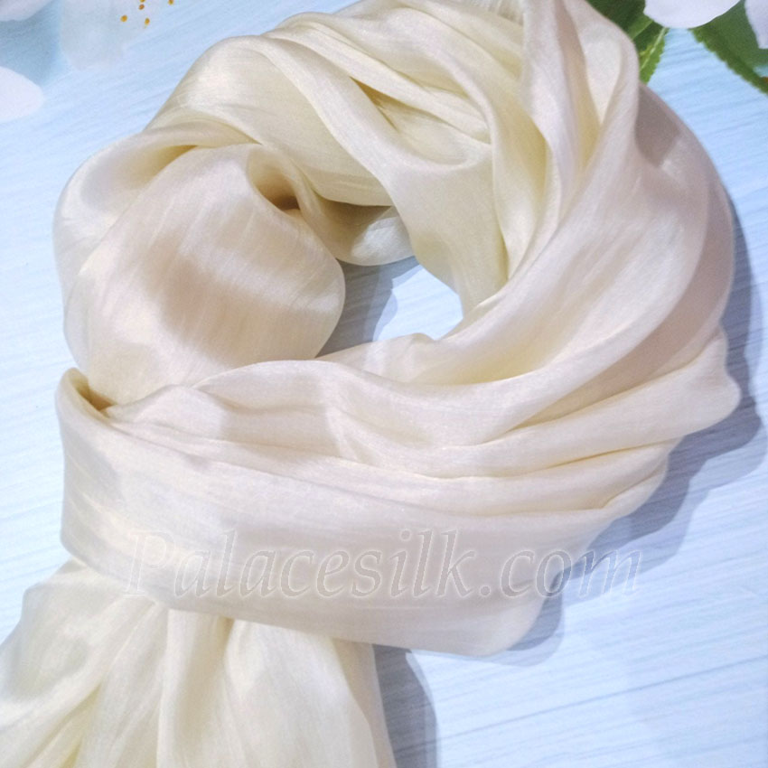 Khăn Lụa Tơ Tằm Palacesilk trơn màu trắng#mềm mượt#nhẹ#thoáng, 100% silk, kích thước 180*85cm
